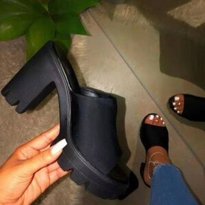 Black Platform Sandals Mule Chunky Heels Y2K w/ Tread Soles